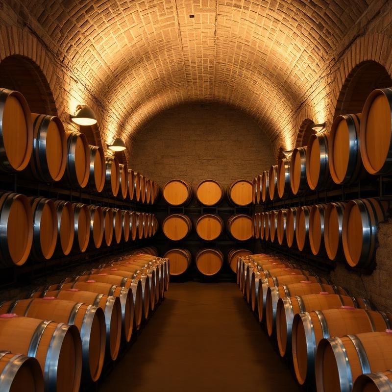 Wine cellar with oak barrels